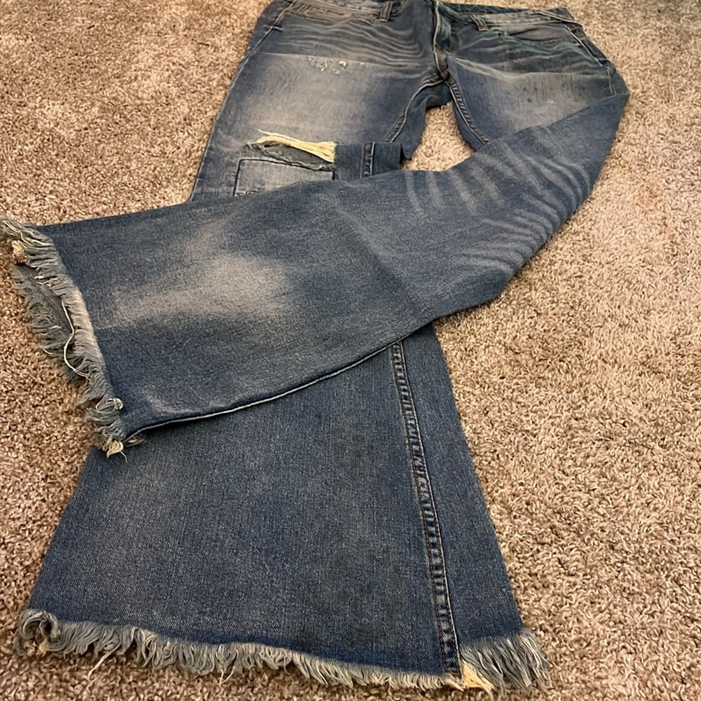 Free people patchwork flare distressed jeans 30 - image 8